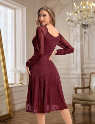 Bbonlinedress Women Lace Cocktail Dress Formal Vintage Wedding Guest Long Sleeve Modest Mother of The Bride Midi Dress3