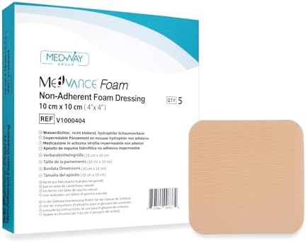 MedVance TM Foam – Wasserfester, nicht klebender, hydrophiler Schaumverband, 4 x 4 Zoll, Schachtel mit 5 Verbänden