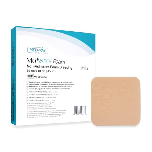 MedVance TM Foam Wasserfester nicht klebender hydrophiler Schaumverband 4 x 4 Zoll Schachtel mit 5 Verbänden