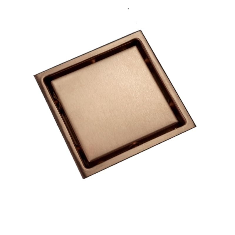 Rejilla Desague Ducha Desagüe de Piso de Ducha de baño con Rejilla incrustada Invisible de 15 cm x 15 cm de Acero Inoxidable 304 Desagüe de Piso Cuadrado Desague Ducha(Brushed Rose Gold)