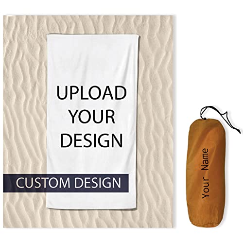 COLORCOMMALL Personalized Custom Beach Towel - 60x30 Inch Microfiber Pool Swim Travel Large Soft Lightweight Customized Text Name Initial Gift for Women Kids (Cotton, PT2853)