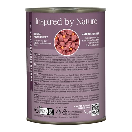 catz finefood N° 11 Lamm & Kaninchen Feinkost Katzenfutter nass, verfeinert mit Cranberries & Karotte, 6 x 400g Dosen