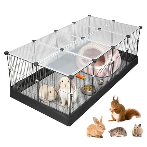 Small Animal Playpen, Rabbit Run with Waterproof Mat, Guinea Habitat Hamster Cage with Top Panel, Door, Pet Exercise Fence for Guinea Pig, Turtle, Hedgehog, Puppy, Kitten, Indoor Outdoor 122x60x40CM