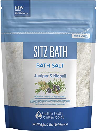 Sitz Bath Soak (48 Ounces) Epsom Salt with Niaouli, Geranium, Lavender, Frankincense, & Juniper Essential Oils & Vitamin C Crystals
