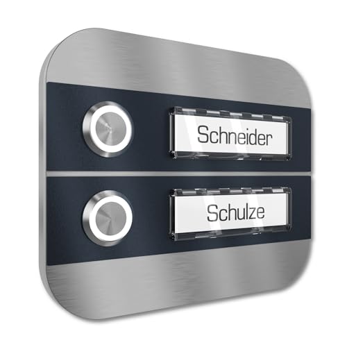 Graviers Design Campanello multi familiare con Pulsante LED Targhetta 2 nomi - Campanello V2A in acciaio inox 140x115 mm - da incasso selezionabile da esterno per porta d'ingresso casa
