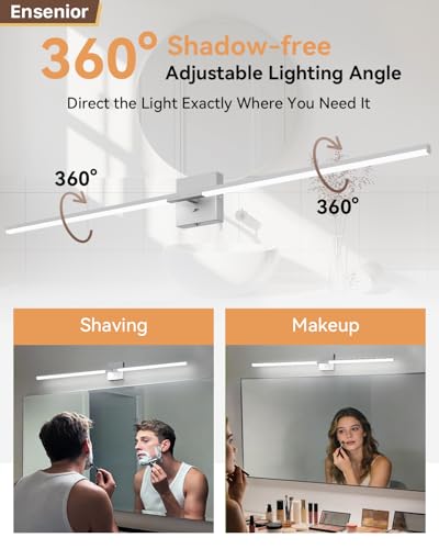 Image of Ensenior Modern Bathroom Vanity Light 48 Inch, Built-in Dimmer, 28W Dimmable 5CCT LED Light Fixture Over Mirror, Baked-on Matte Grey Vanity Lights for Mirror Cabinets Bedroom - FCC & ETL Certificated