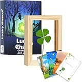 Macamolly Glücksbringer mit echtem vierblättrigen Kleeblatt im Holzrahmen - kleine Geschenke für Frauen sowie Gute Besserung, Mutmacher, Dankeschön, Kollegen und Positive Geschenke. Inkl. 4 Karten