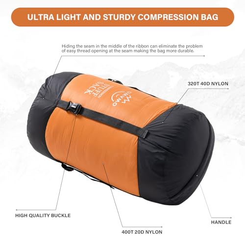 OMVMO Sleeping Bag Stuff Sack, 11L/18L/30L/45L/52L Water-Resistant Compression Sack,Anti-Tear Ultra Light Nylon Storage Bag,Black/Yellow/Orange/Dark Blue/Dark Green/Sky Blue (Orange, S/12L)
