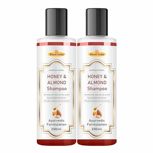 Image of Khadi Honey Almond Shampoo - 100% Natural Nourishing Cleanser for Soft, Silky Hair - Moisturizes Dry Scalp - Sulfate-Free, Paraben-Free - 400ml