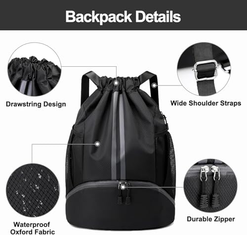 Image of Leosportz Sports Drawstring Bag Backpack for Men Women - Basketball Bag Gym Backpack Dedicated Shoe Compartment | Waterproof Large Space Gym Bag