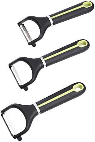 Amazon Basics 3-Piece Y-Peeler Set, Soft Grip Handle, Grey and Green