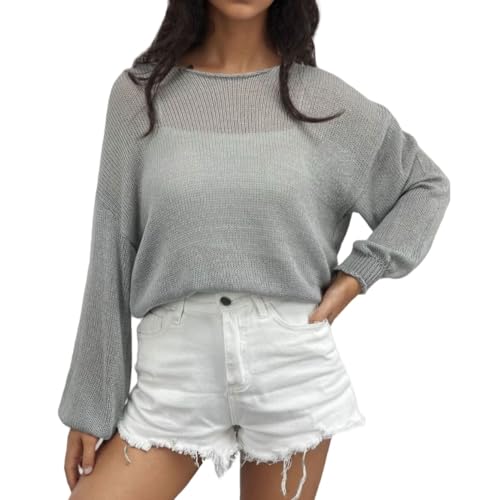 Image of Velius Women Crochet Hollow Out Long Sleeve Lightweight Pullover Sweater