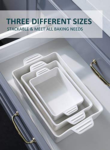 Teocera Porcelain Baking Dish, Casserole Dish, Rectangular Bakeware Set, Lasagna Pans For Cooking, Kitchen, Dinner Parties, Double Handle, Set Of 3, White #TOP5
