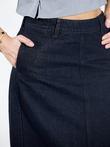 Image of Miss Chase Women's Regular High Rise Above Knee Stretchable Denim Skirt