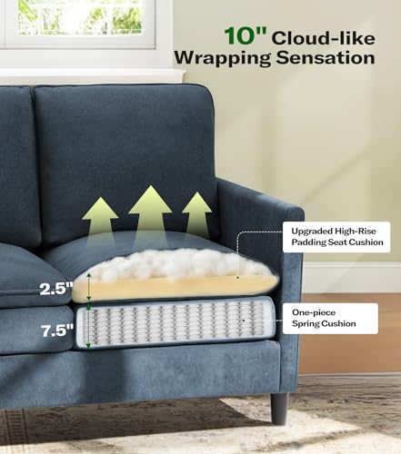 Image of Welzona 3-Layers Cloud Loveseat Sofa, 51 inch Small Couch, Teddy Small Sofa | Comfy Teddy Fabric, Washable Covers, Tool-Free Setup, All-wood Futon Couch for Living Room, Bedroom, Small Spaces, Blue Grey