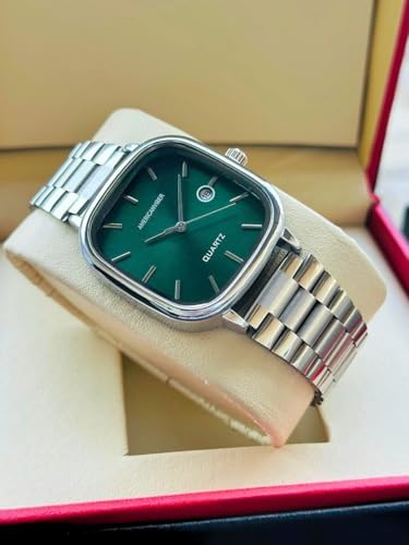 AMERICANVIBER Men's Silver Watch with Stainless Steel Band Green - Image 7
