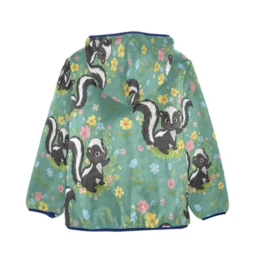 Cute Skunks Colorful Flowers Toddler Fleece Jacket Girl Boys Hooded Fleece Jacket Coat Warm Outwear Zip-up 3-10T2