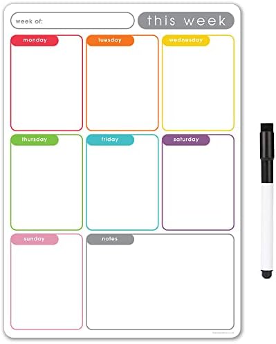TMS A3 Magnetic Weekly Planner Whiteboard for Fridge | Dry Wipe Meal Planner, Calendar or Memo Board | Plan Family or Business Tasks | Dry Erase To Do List Magnet | with 1 Dry Erase Pen [42 x 30cm]
