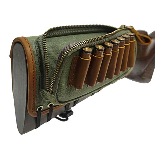 1 Sets Rifle Sling With Matched Gun Buttstock Shell Holder, Leather Canvas (Green) #TOP2