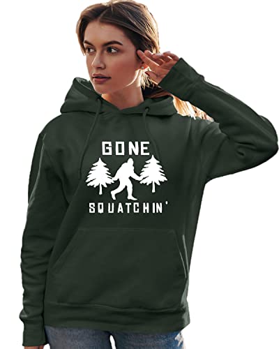 Go All Out Small Forest Green Mens Gone Squatchin' Funny Bigfoot Sasquatch Gift Sweatshirt Hoodie #TOP2