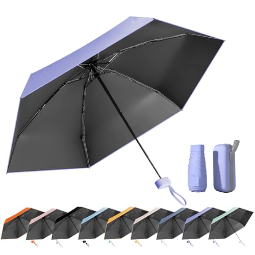 MPXEAVG Kompakter Regenschirm, Mini Schirm, Schirm UV Schutz, Regenschirm Damen Klein, Ultraleicht, Sonnenschirm Tragbar, Regenschirmbox（Lila）