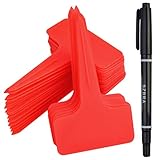 ishua 100pcs 2.36'x3.94' inch（6 x10 cm Plastic Plant T-Type Tags Markers Nursery Garden Labels(Red)