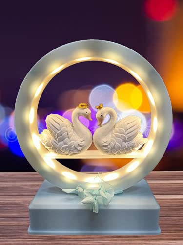 Image of AUGEN Plastic Led Light Couple Swans Idol Statue Showpiece for Home Decor Decoration and Gifting (1 Piece, 9939B)