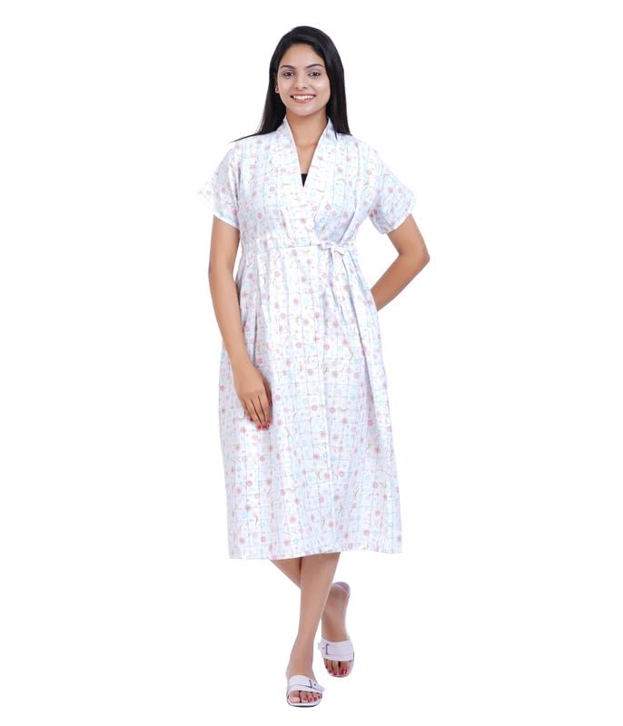 Women's [L-4XL] Full Open/Front Buttoned [a Kind of Adaptive Clothing] Multipurpose Nighty for Maternity/Pregnancy/Elderly/Patient/Feeding/Hospital Purpose Nighty_ Calf Length