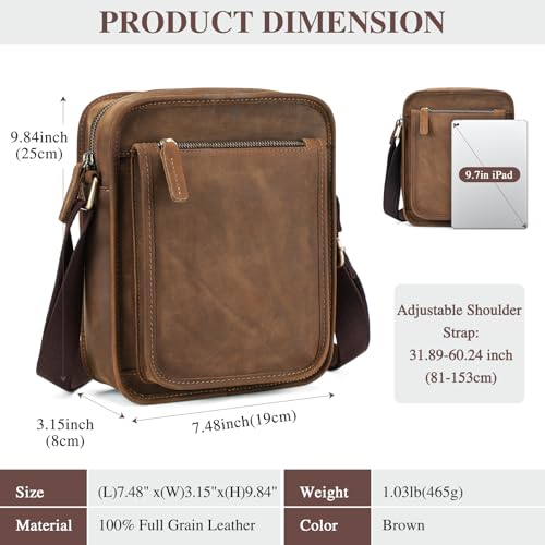 BAIGIO Small Leather Messenger Bag for Men Shoulder Bag Vintage Crossbody Bag Men Purse Ipad Satchel Travel Business3