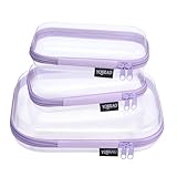 YQBRAO 3 Pack Hard Sided Clear Zipper Case for Storage- Thickened-Grade Clear Hard Shell Zipper Case for Organizing Bead, Handicrafts, Sewing, Toiletries, Makeup (Purple)