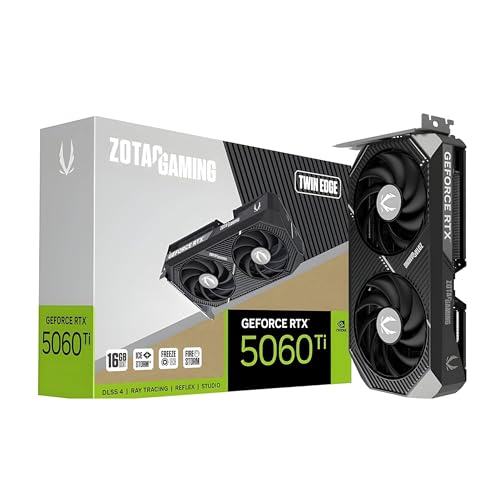 ZOTAC Gaming Geforce RTX 5060 Ti Twin Edge Graphics Card - Black | 16 GB | DLSS 4 | GDDR7 | Icestorm 2.0 Advanced Cooling | Dual Fan | ZT-B50620E-10M 