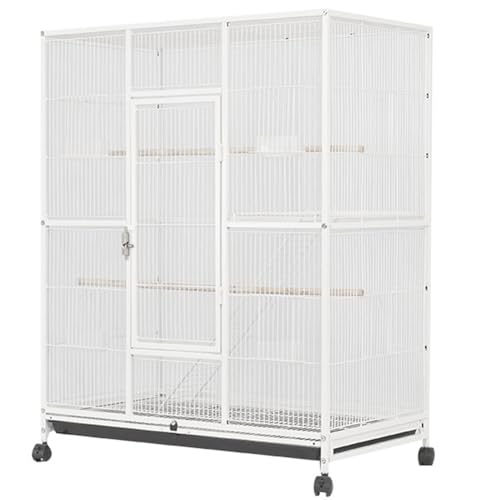 Nihig 鳥ケージ 大型 インコ 鳥かご 高強度 大きい 鳥小屋 80x46x134cm キャスター付き 簡単に移動できる お手入れ簡単 大型オウム 取り外し可能なトレイ付き オウム ラブバードフィンチ モモンガ対応 鳩 チンチラ日本語説明書 (ホワイト