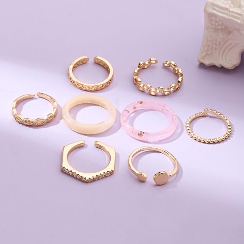 Image of SALTY Anti Tarnish Set of 8 Stack Finger Ring for Women | Adjustable Fancy Jewellery Design | Fashion Accessories for Girls | Minimal Jewelry | Ideal for Gifting | Gift for Diwali, Christmas, Marriage, Birthday