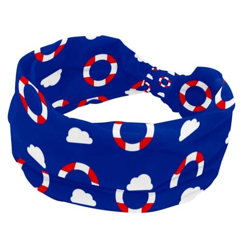 Blue Lifebuoy Headbands for Women, Wide Turban Headband, Non Slip Head Wraps, Elastic Sweat Yoga Workout Hairband Soft Hairwrap Bandana