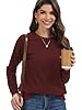 Cuptacc Sweatshirt Women Uk Dropped Shoulder Crewneck Warm Long Sleeve Tops Women Color Block Chic Casual Basic Ribbed Oversized Jumper Wine Red XL #1