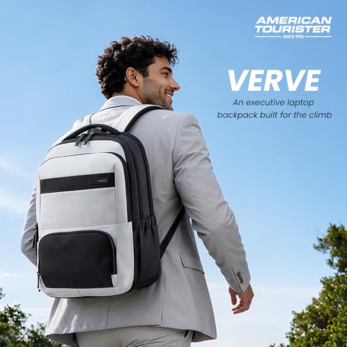 Image of American Tourister Verve 17 inch Laptop Backpack | USB Charging Port | Smart Trolley Sleeve | Hidden Pocket | Tractum Suspension Straps | Office Bag for Men and Women | 1 Year Global Warranty