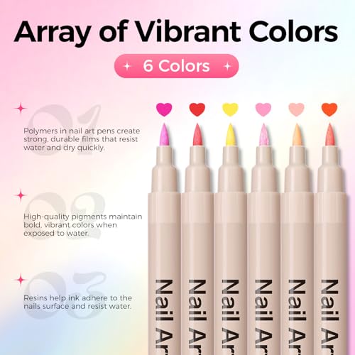 Image of Nail Art Pens,6 Colors 0.7mm 3D Nail Polish Pens for Women | Quick-Dryings, Nail Marker for DIY Paint /Dotting /Liner, Home & Salon Manicure Tools, Great Gift, Non-Toxic, Beginner Friendly