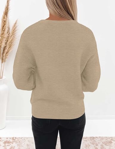 Image of ZESICA Women's Crew Neck Long Lantern Sleeve Fall 2026 Casual Loose Ribbed Knit Solid Soft Pullover Sweater Tops
