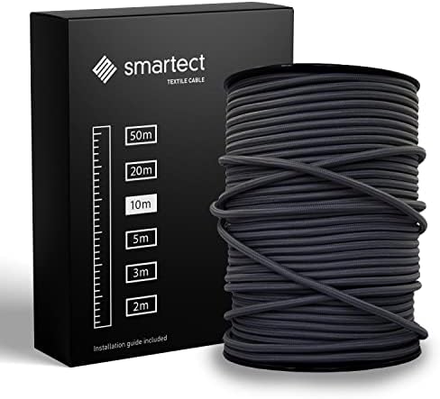smartect Braided Cable - Black - 5 Metres - 3 Core Electrical Cable (3 x 0.75mm²) - Vintage Electrical Wire for Your DIY Project