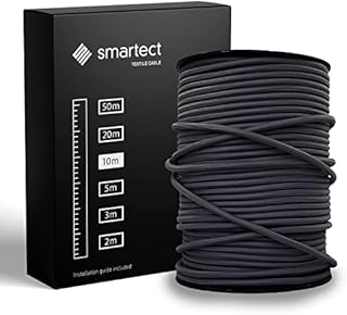 smartect Czarny Kabel Tekstylny, 10 Metrów Kabel w Oplocie Elektryczny, 3 Żyłowy (3 x 0,75 mm²) Elektryczny Kabel w Oplocie Tekstylnym do Własnych Projektów DIY