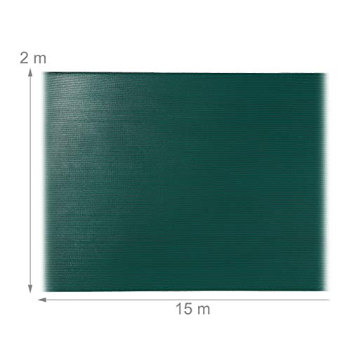 Relaxdays Zaunblende, Sichtschutz für Zaun & Balkongeländer, HDPE Gewebe, UV-stabilisiert, wetterfest, 2 x 15 m, grün – Bild 5