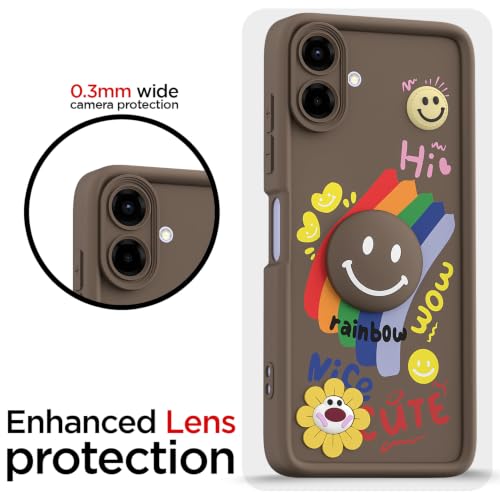 Image of Pikkme Back Cover for Samsung Galaxy F70e 5G | M07 | F07 | A07 | A07 5G | Soft Silicone| Cute Rainbow Smile & 3D Cartoon Flower Design | Shockproof Raised Camera Protection Bumper Case (Brown)