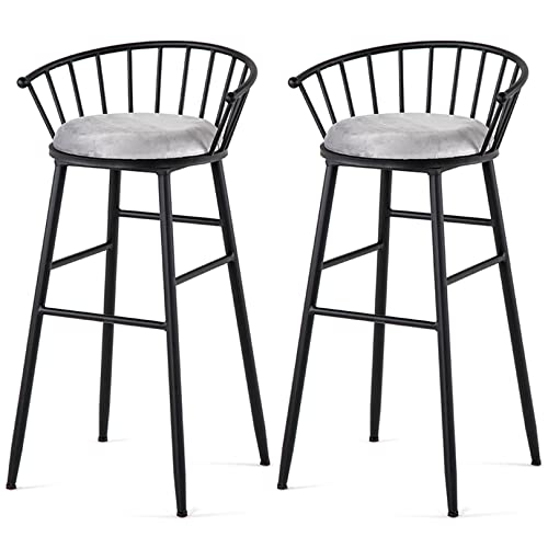 Tabourets de bar en velours gris - Lot de 2 chaises de cuisine modernes