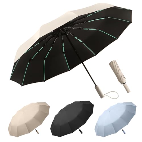 Eli-time Auto Folding Umbrella UV-Blocking Umbrella with UPF50+ 12-Rib Frame for Wind Resistance Waterproof Compact Travel Umbrella for Rain and Sun Protection (WHITE)