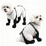 BECROWM Waterproof Dog Boots for Small/Medium Dogs -Dog Paw Protectors Dog Suspender Boots Anti-Slip Pet Shoes for Outdoor Walking, Reflective Stay-On,Dirt-Proof Comfortable Booties (Black, Small)