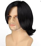 BERON Black Short Wigs Straight Bob Hair Wig for Mens Layered Wigs with Bangs Synthetic Daily Use Wigs Wig Cap Include