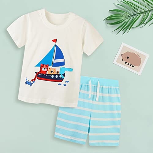 Roupas de menino verão novo conjunto de camisetas para meninos de algodão tricotado animal barco des