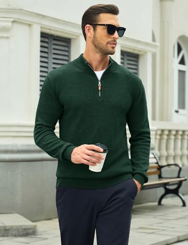 Image of MAGCOMSEN Men's Quarter Zip Pullover Lightweight Mock Neck Polo Sweater Long Sleeve Warm Fall Winter Pullover Sweaters