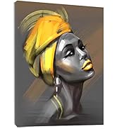 LB Framed African American Women Canvas Wall Art Black Woman Yellow Hair Beauty Abstract Painting...