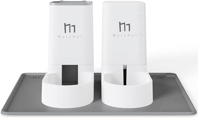 Marchul Cat Dog Self-Dispensing Pet Feeder and Waterer with Mat